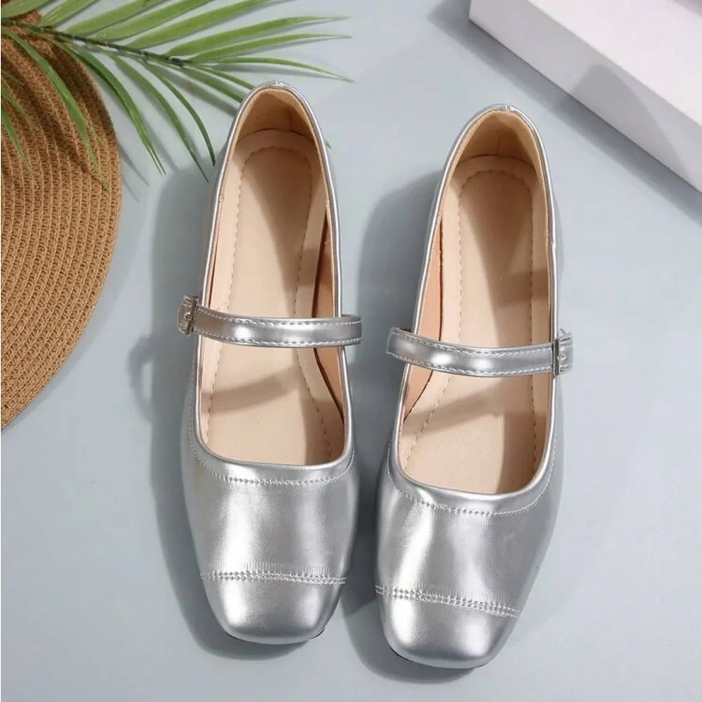 Rebellious Rose Metallic Silver Mary Jane Flats
